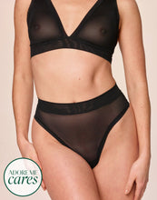 Load image into Gallery viewer, nueskin Carey Mesh Mid-Rise Thong in color Jet Black and shape thong
