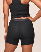 Load image into Gallery viewer, nueskin Hena Rib Cotton Shorts in color Jet Black and shape shortie
