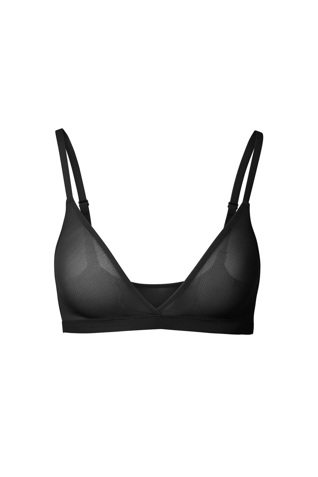 nueskin Viktoria Mesh Wireless Triangle Bralette in color Jet Black and shape bralette