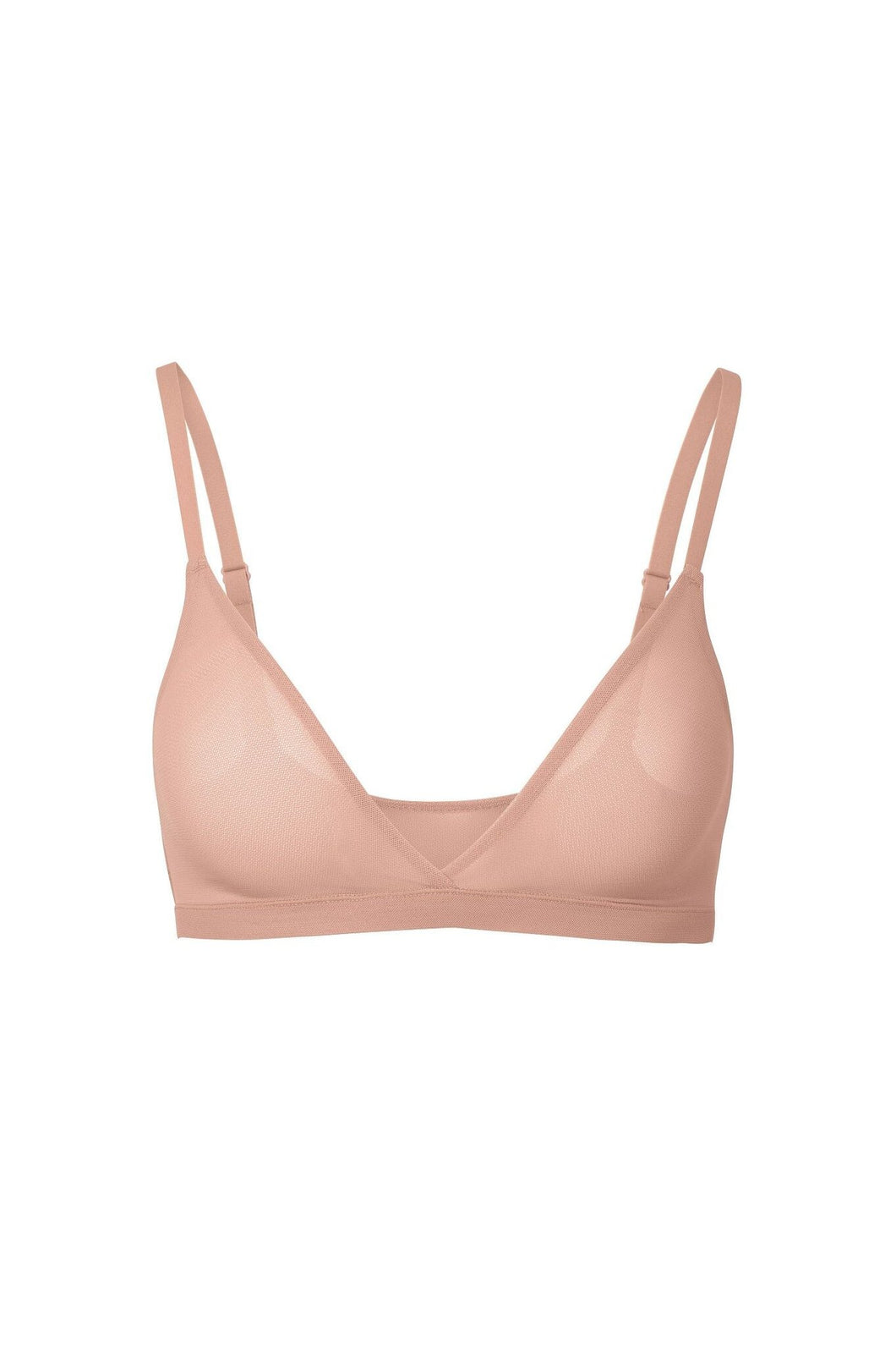 nueskin Viktoria Mesh Wireless Triangle Bralette in color Rose Cloud and shape bralette