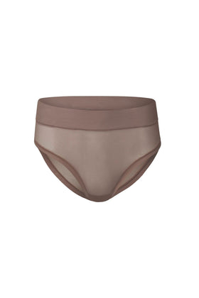 nueskin Ginny Mesh Mid-Rise Bikini Brief in color Deep Taupe and shape midi brief