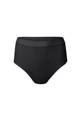 nueskin Gracee Rib Cotton High-Rise Cheeky Brief in color Jet Black and shape midi brief